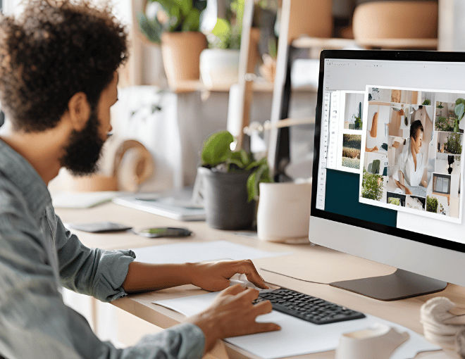 A graphic designer quickly converts a batch of images to different formats using cloud-based tools, saving time and ensuring accuracy.